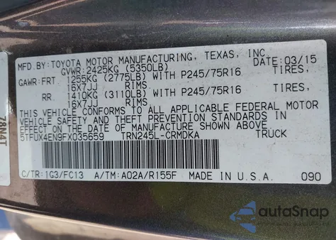 2015 Toyota Tacoma from USA, damaged, VIN 5TFUX4EN9FX035659